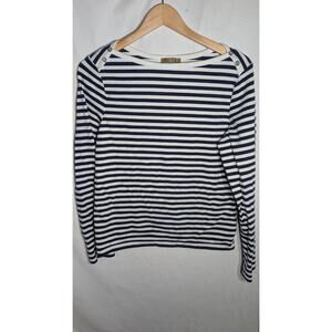 Peck & Peck Womens Navy White Striped Long Sleeve Top Sz XL Nautical Preppy